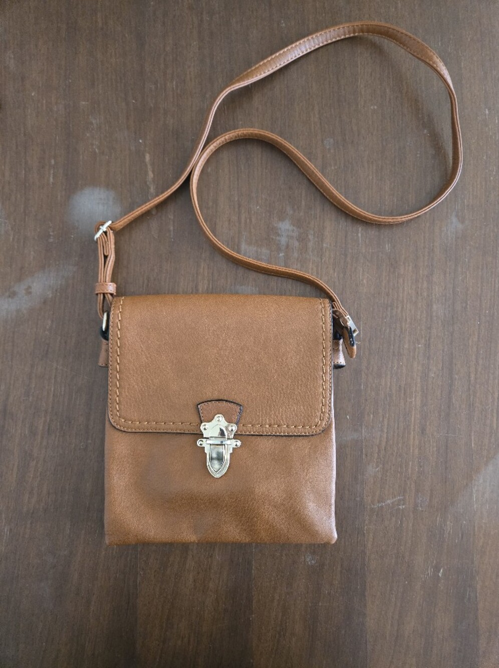 Tan Faux Leather Crossbody Bag